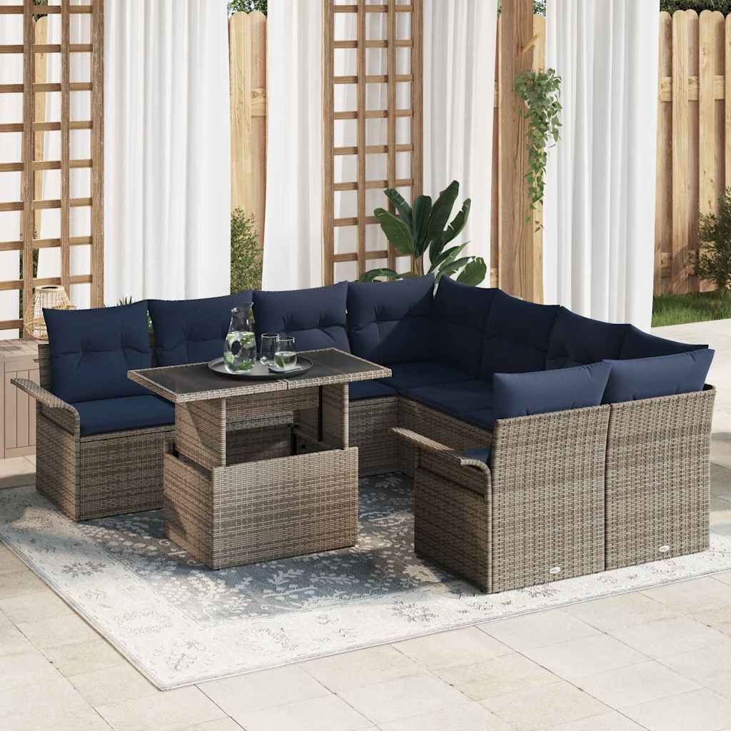 vidaXL Garden Lounge Set with Cushion 9 pcs Brown Poly Rattan