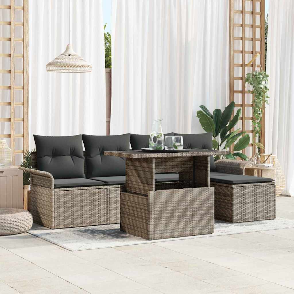 vidaXL Tuinbank Set met kussen 6 pcs Zwart poly rattan