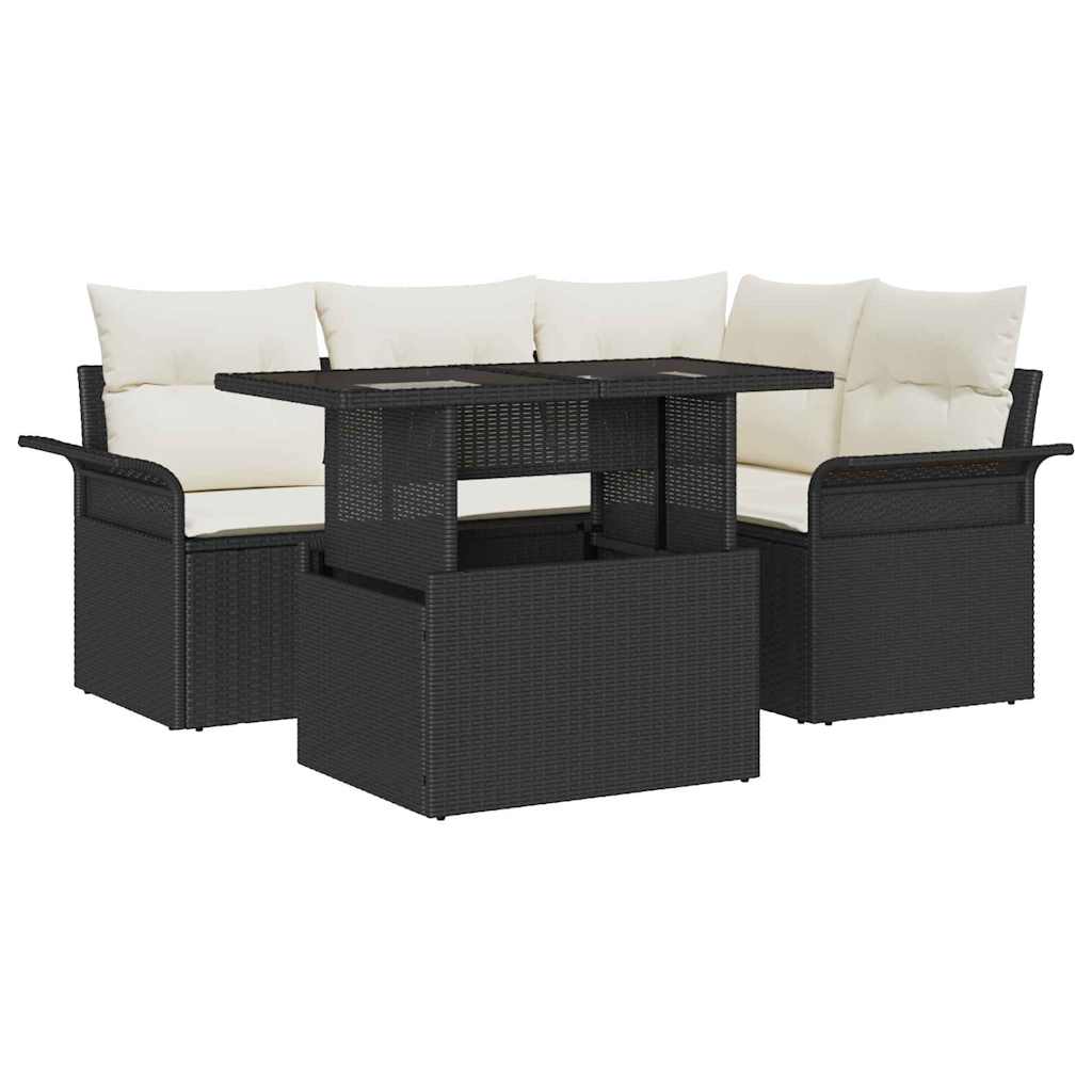 vidaXL Tuinbank Set met kussen 5 pcs Zwart Poly rattan