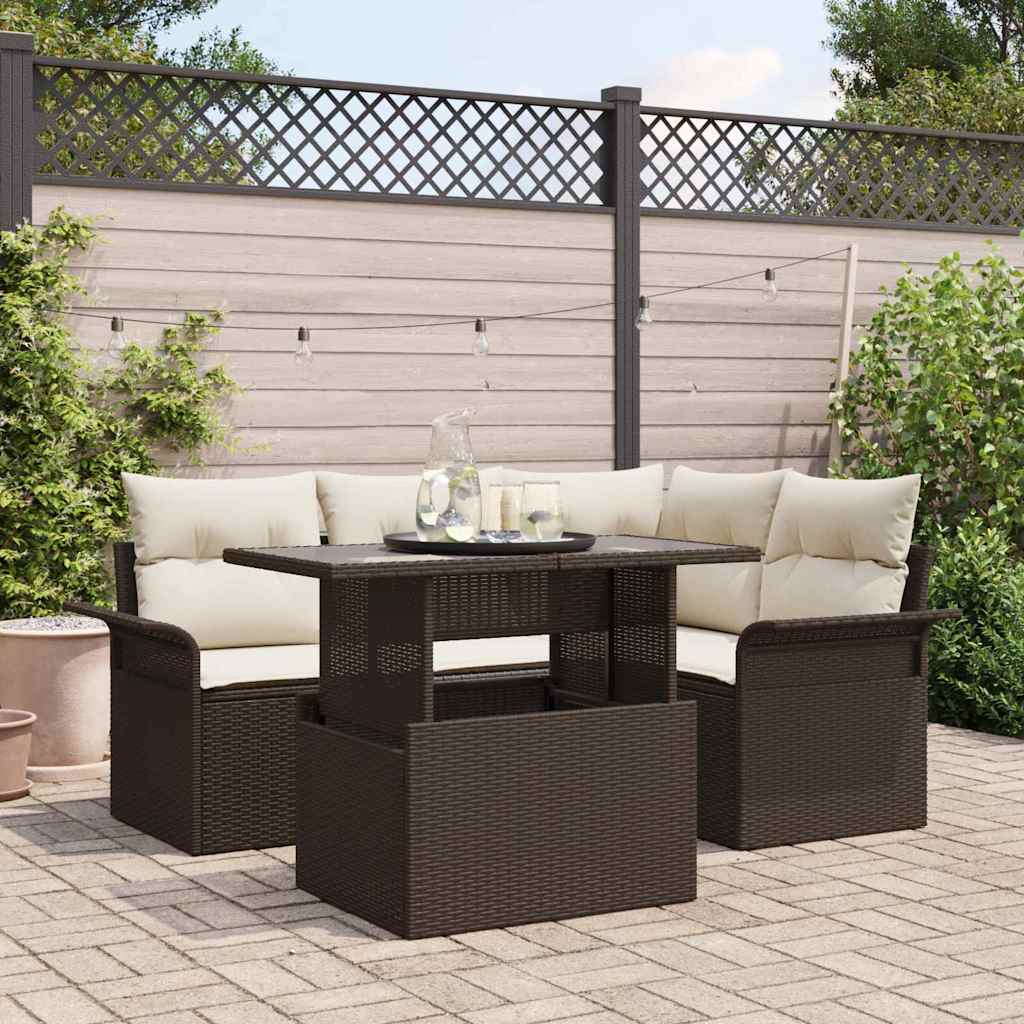 vidaXL Tuinbank Set met kussen 5 pcs Zwart Poly rattan