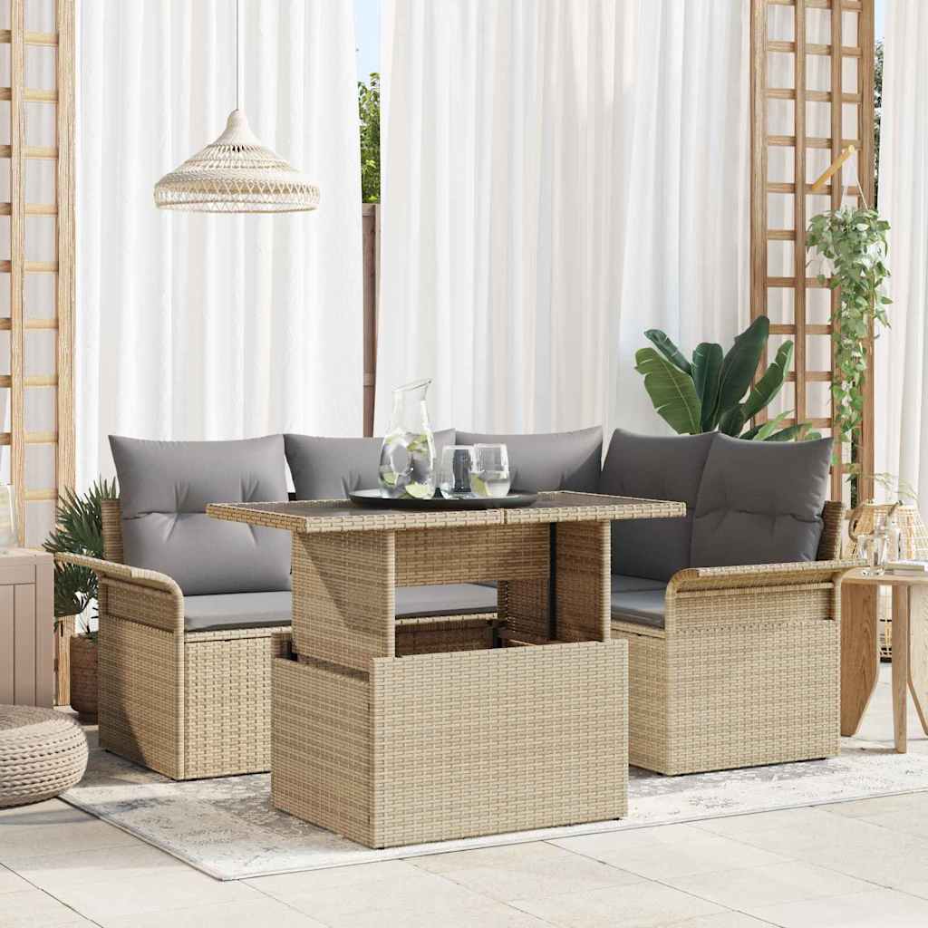 vidaXL Tuinbank Set met kussen 5 pcs Zwart Poly rattan