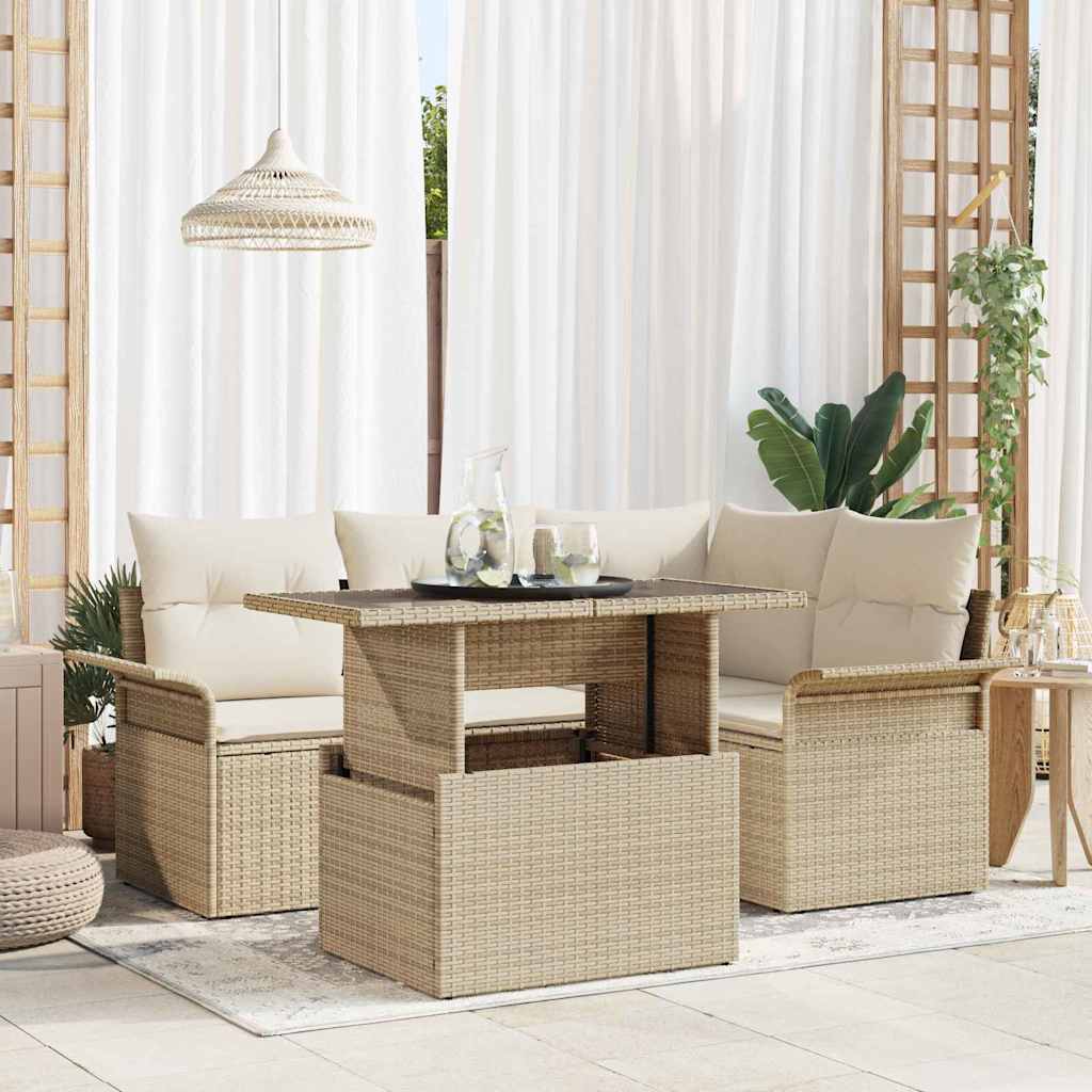 vidaXL Tuinbank Set met kussen 5 pcs Zwart Poly rattan