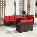vidaXL Tuinbank Set met kussen 9 pcs Bruin Poly rattan