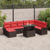 vidaXL Tuinbank Set met kussen 9 pcs Bruin Poly rattan