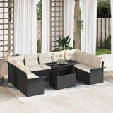 vidaXL Tuinbank Set met kussen 10 pcs Zwart Poly rattan