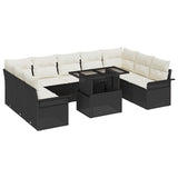 vidaXL Tuinbank Set met kussen 10 pcs Zwart Poly rattan