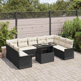 vidaXL Tuinbank Set met kussen 10 pcs Zwart Poly rattan