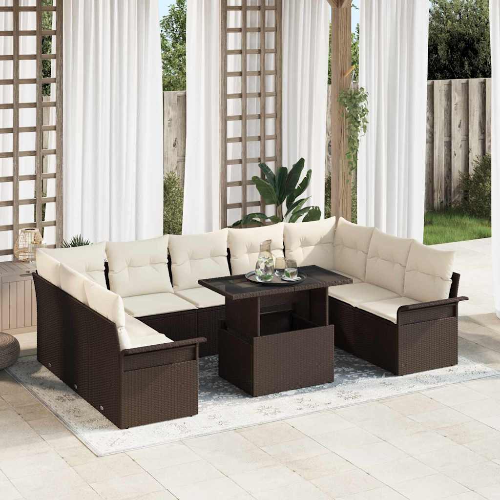 vidaXL Tuinbank Set met kussen 10 pcs Zwart Poly rattan