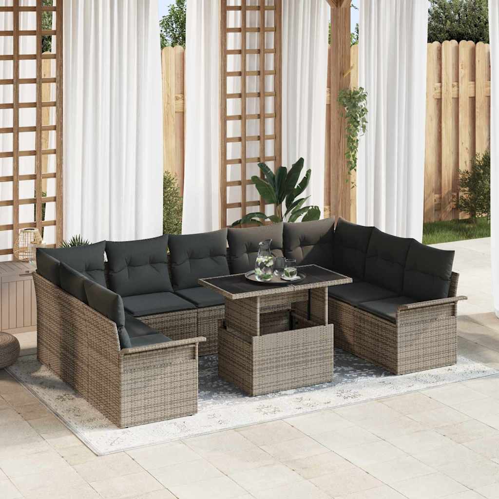 vidaXL Tuinbank Set met kussen 10 pcs Zwart Poly rattan