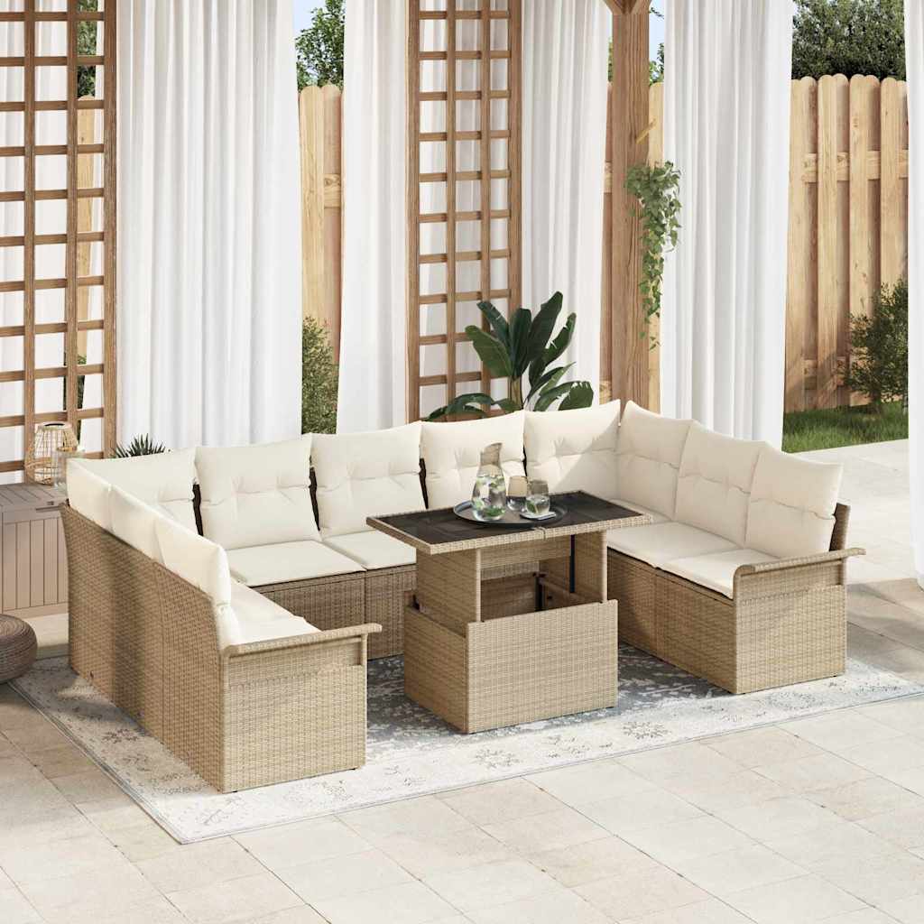 vidaXL Tuinbank Set met kussen 10 pcs Zwart Poly rattan