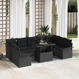 vidaXL Tuinbank Set met kussen 10 pcs Zwart Poly rattan