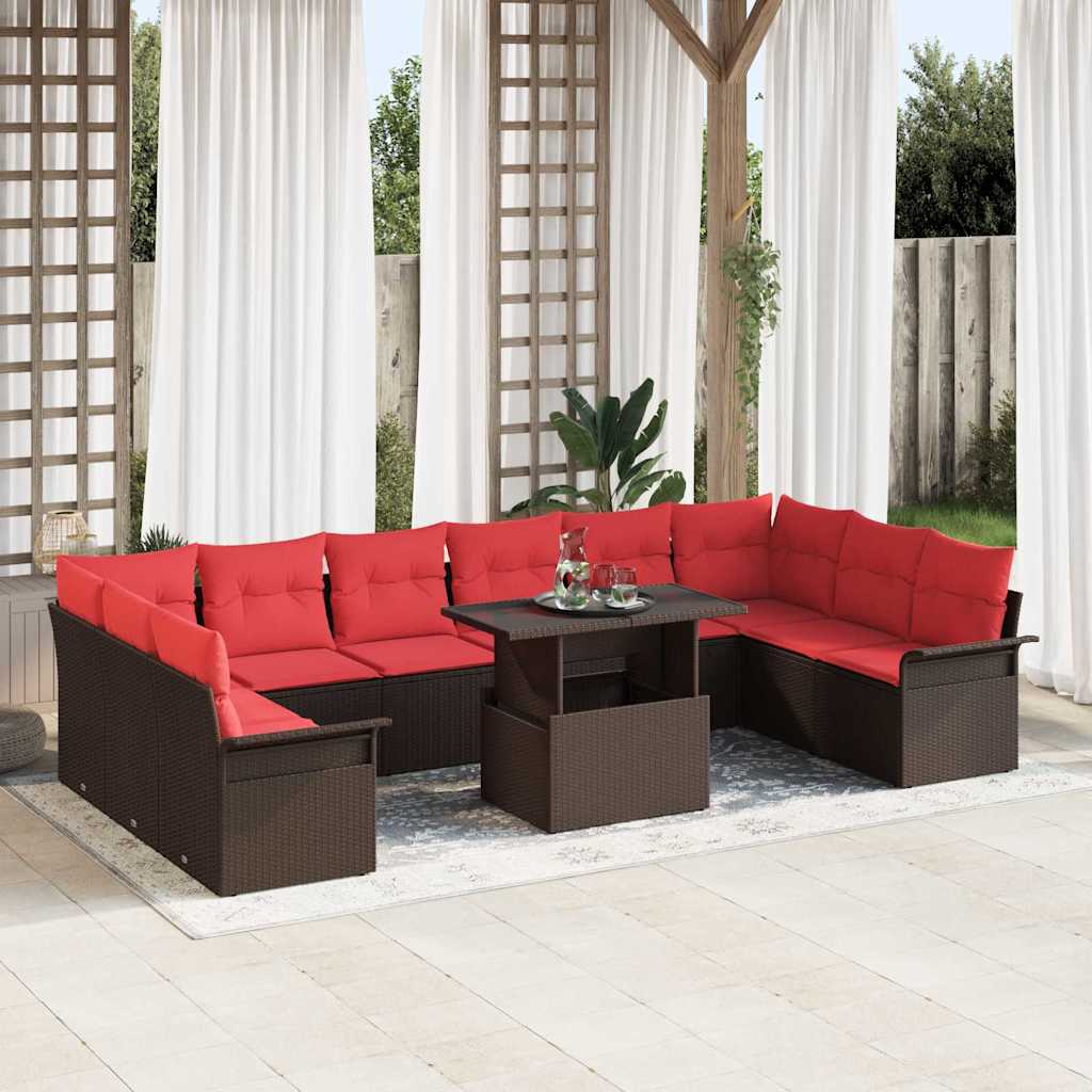 vidaXL Garden Sofa Set with Cushions 11 pcs Brown Poly Rattan