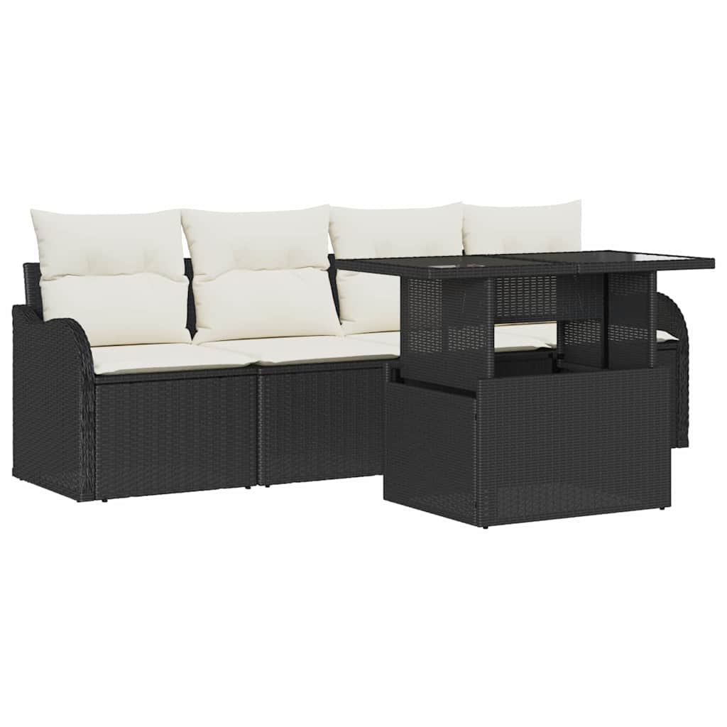 vidaXL Garden Sofa Set with cushions 5 pcs Black Poly Rattan