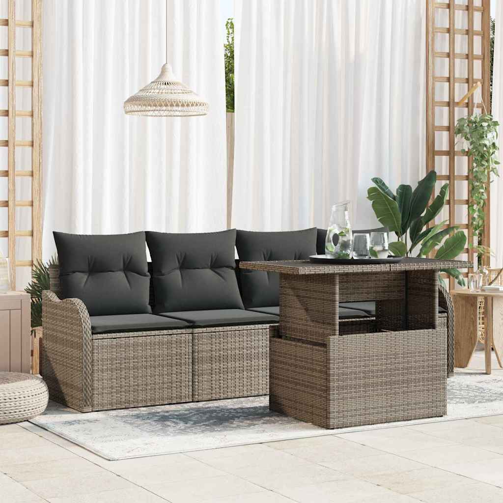 vidaXL Garden Sofa Set with cushions 5 pcs Black Poly Rattan