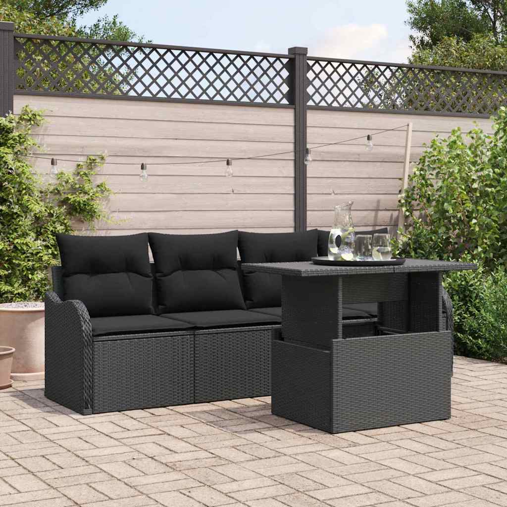 vidaXL Garden Sofa Set with cushions 5 pcs Black Poly Rattan