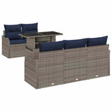 vidaXL Tuinbank Set 6 st Grijs en Marineblauw poly rattan