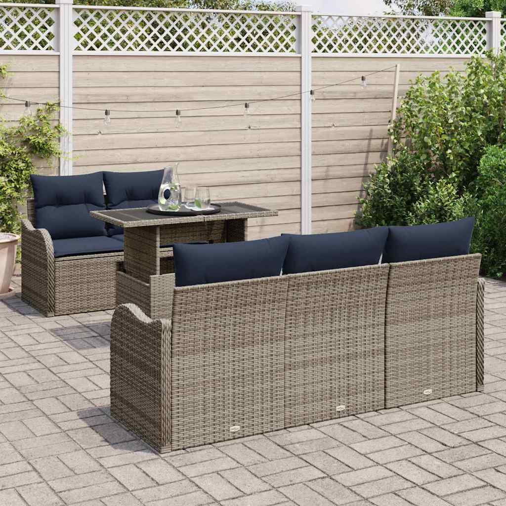 vidaXL Tuinbank Set 6 st Grijs en Marineblauw poly rattan