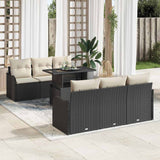 vidaXL Tuinbank Set met kussen 7 pcs Zwart Poly rattan