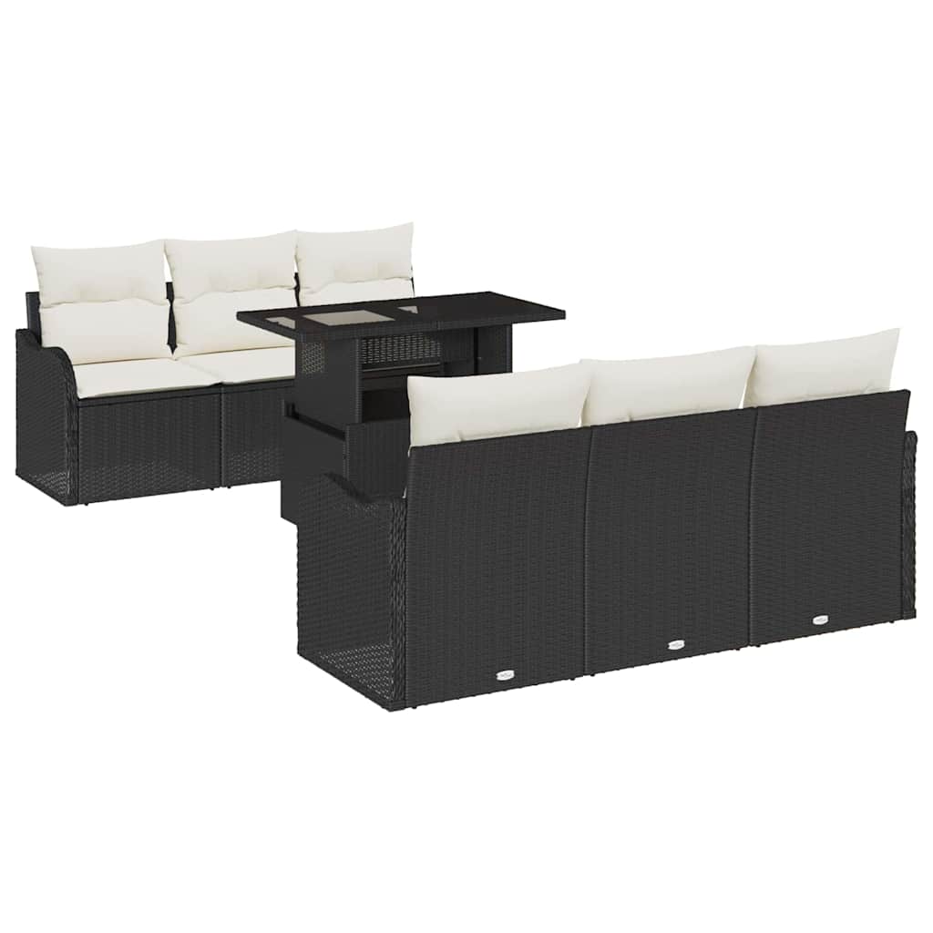 vidaXL Tuinbank Set met kussen 7 pcs Zwart Poly rattan