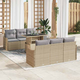 vidaXL Tuinbank Set met kussen 7 pcs Zwart Poly rattan