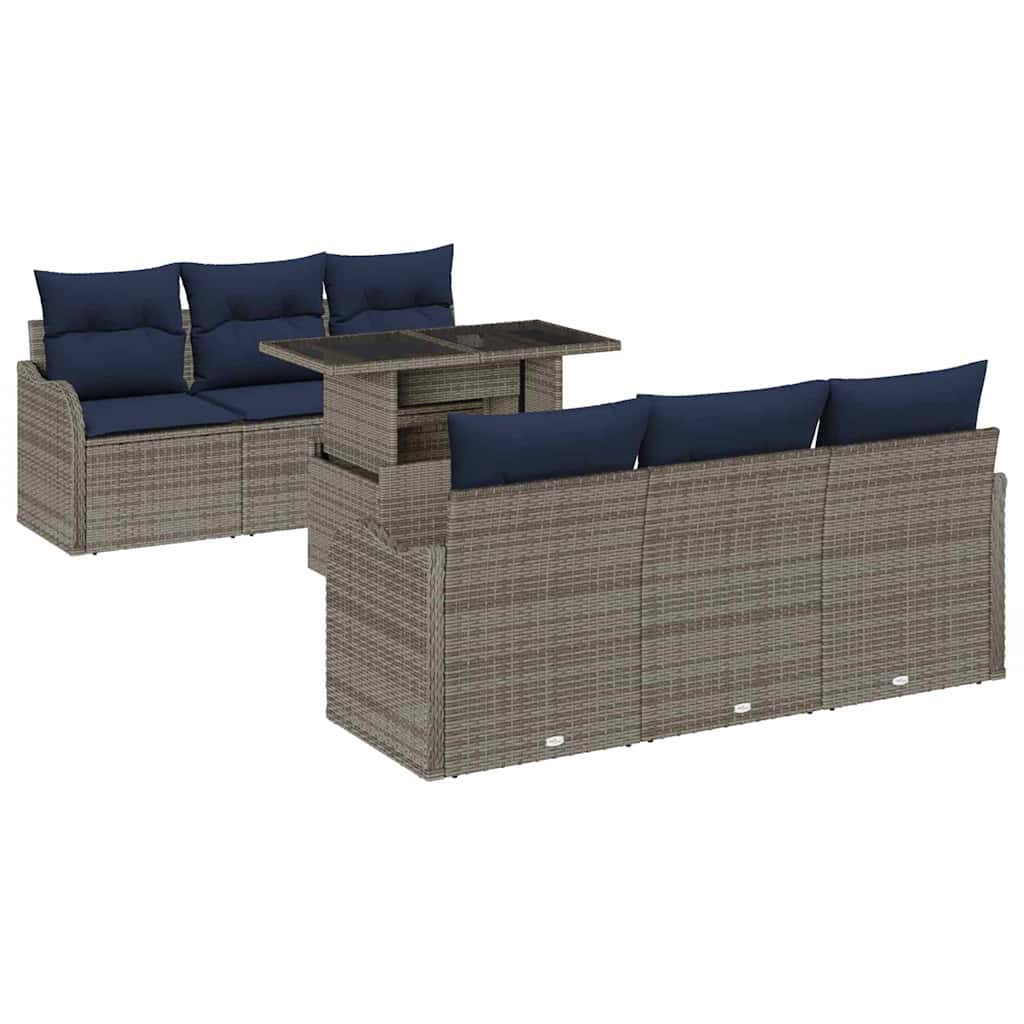 vidaXL Tuinbank Set 7 st Grijs poly rattan