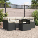 vidaXL Garden Sofa Set with cushions 7 pcs Black Poly Rattan