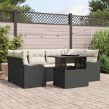 vidaXL Garden Sofa Set with cushions 7 pcs Black Poly Rattan