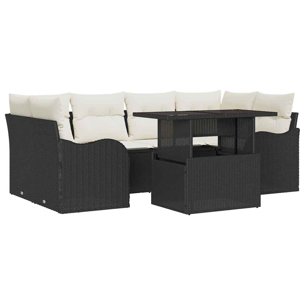 vidaXL Garden Sofa Set with cushions 7 pcs Black Poly Rattan