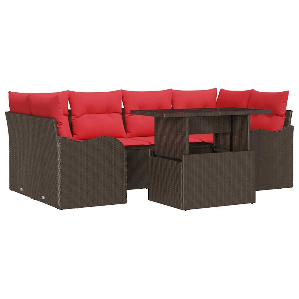 vidaXL Tuinbank Set met kussen 7 pcs Bruin Poly rattan
