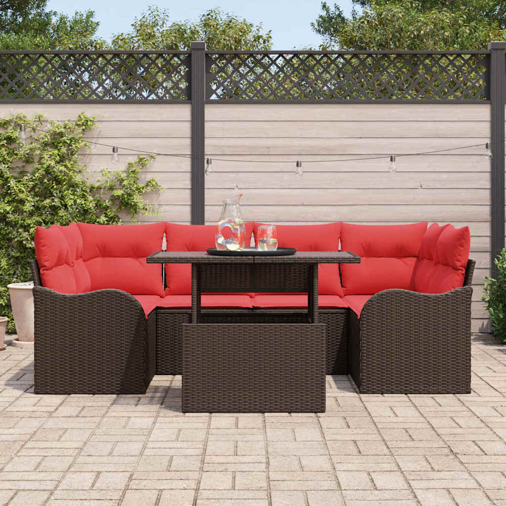vidaXL Tuinbank Set met kussen 7 pcs Bruin Poly rattan
