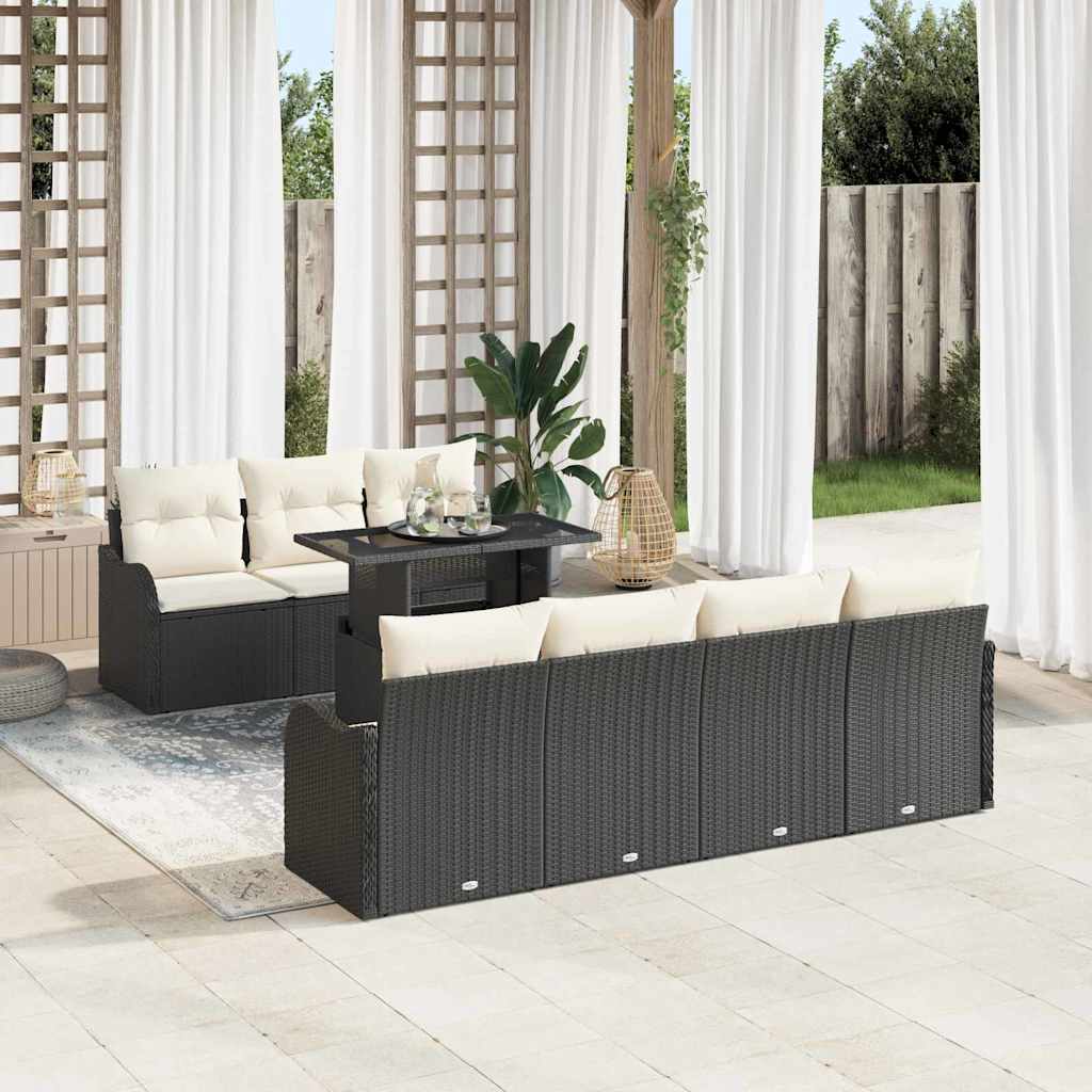 vidaXL Tuinbank Set met kussen 8 pcs Zwart Poly rattan