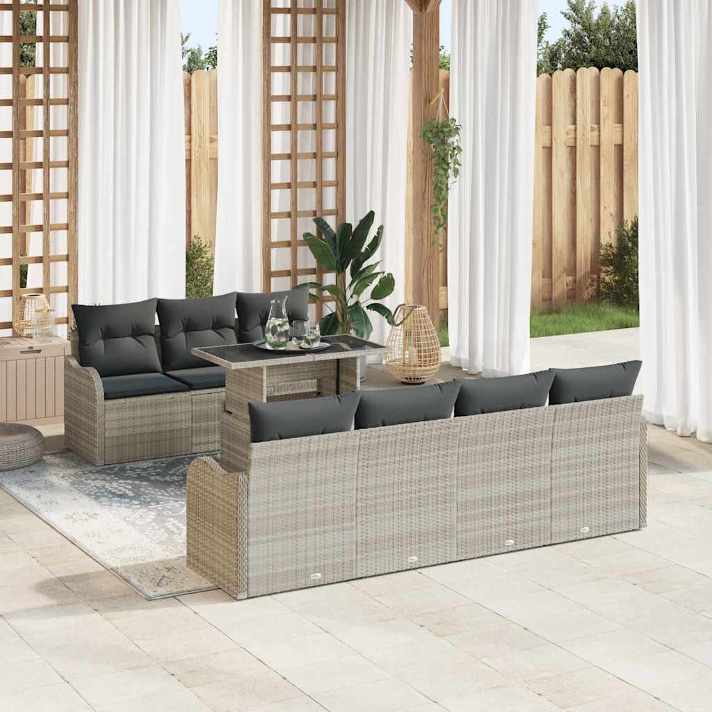 vidaXL Tuinbank Set met kussen 8 pcs Zwart Poly rattan