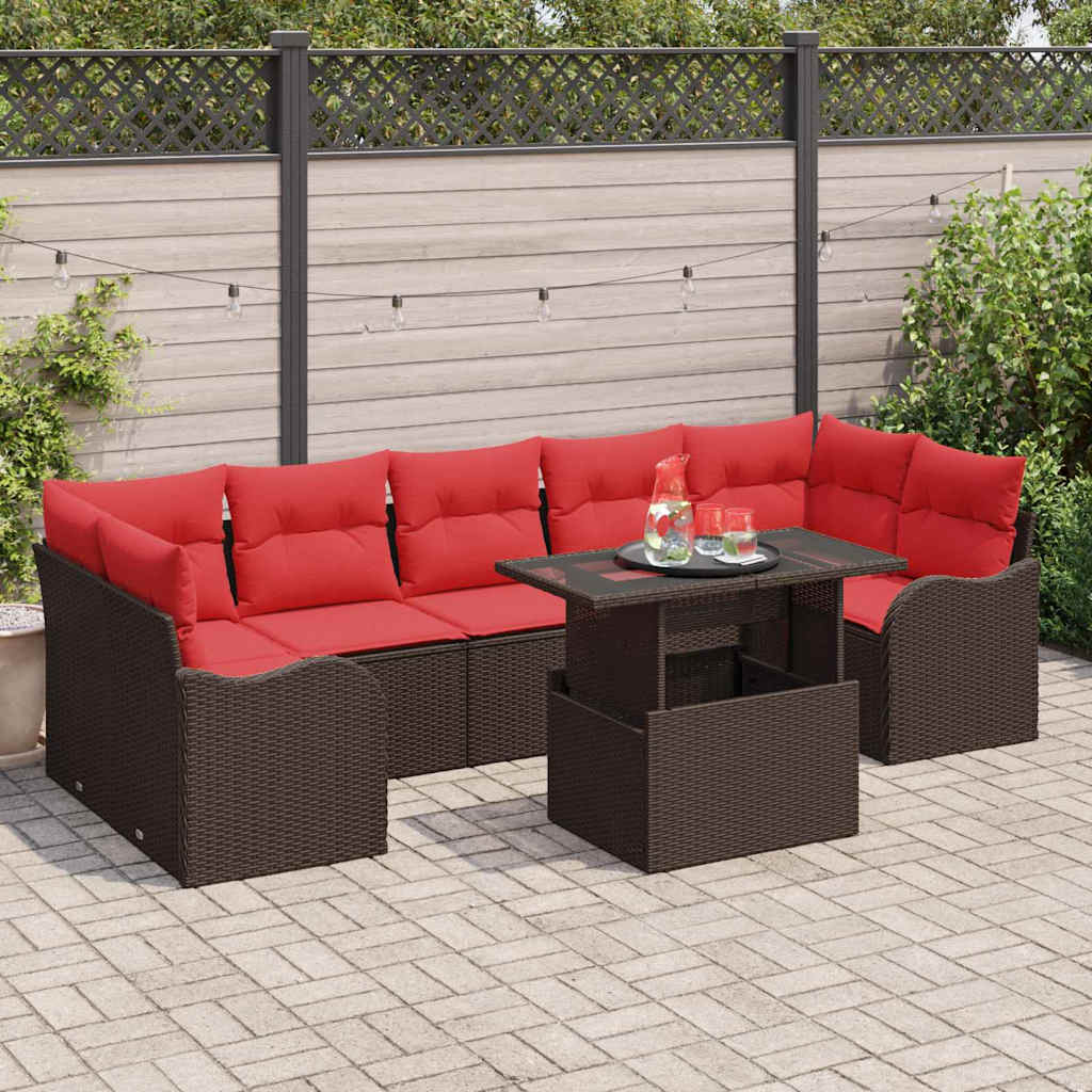 vidaXL Tuinbank Set met kussen 8 pcs Bruin Poly rattan