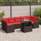vidaXL Tuinbank Set met kussen 8 pcs Bruin Poly rattan