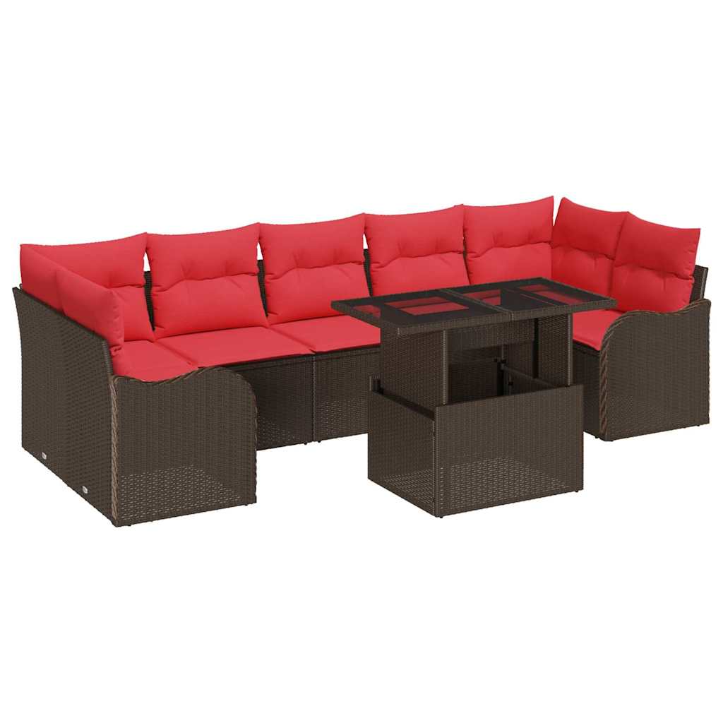 vidaXL Tuinbank Set met kussen 8 pcs Bruin Poly rattan