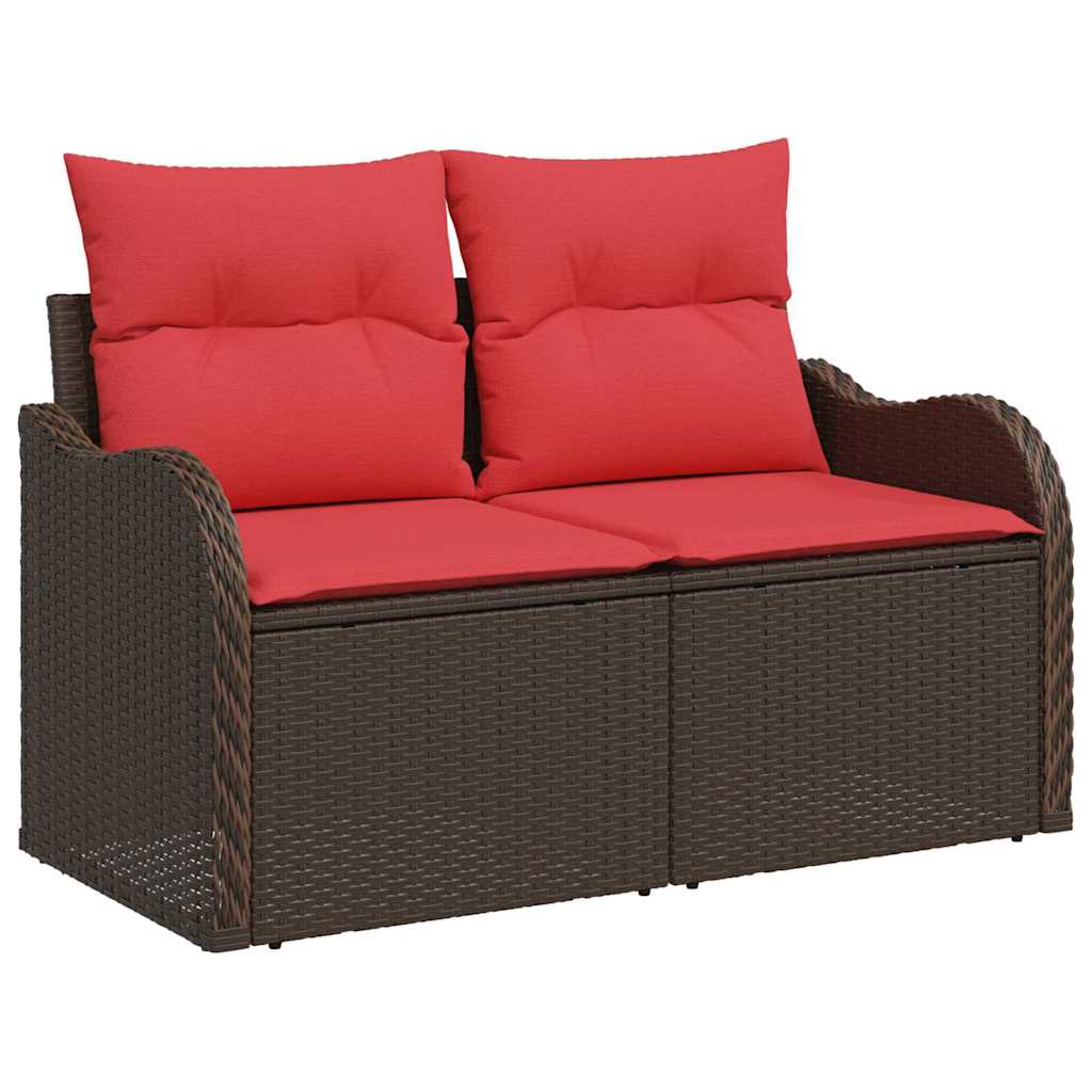 vidaXL Tuinbank Set met kussen 8 pcs Bruin Poly rattan