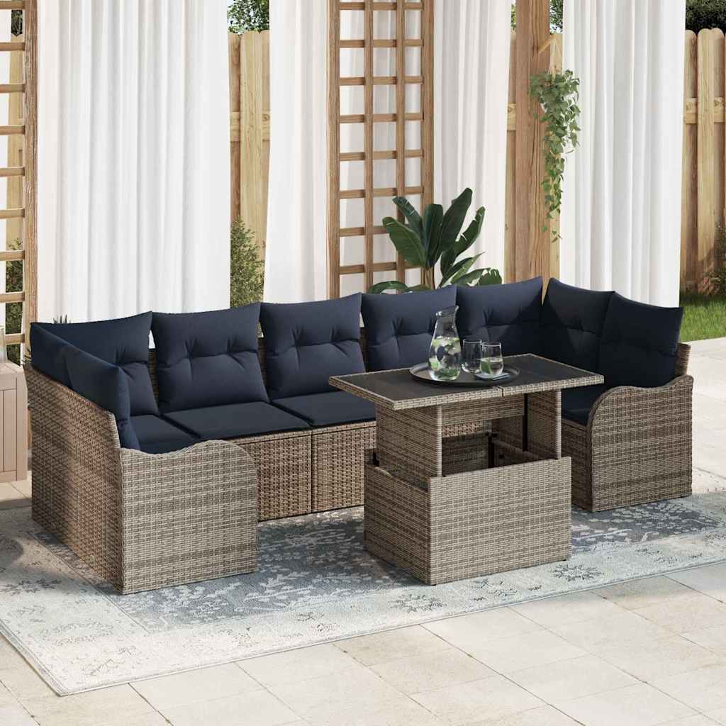 vidaXL Tuinbank Set met kussen 8 pcs Bruin Poly rattan