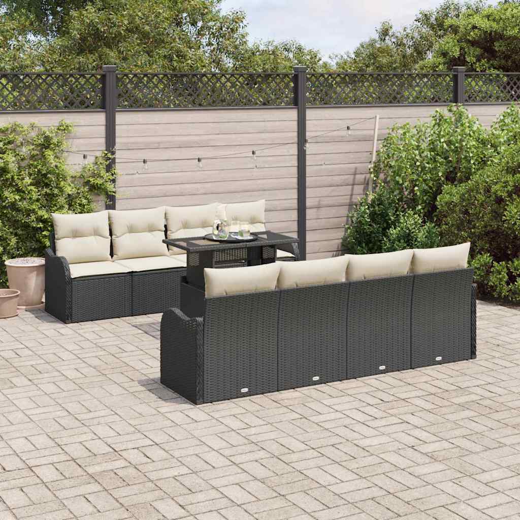 vidaXL Tuinbank Set met kussen 7 pcs Zwart poly rattan