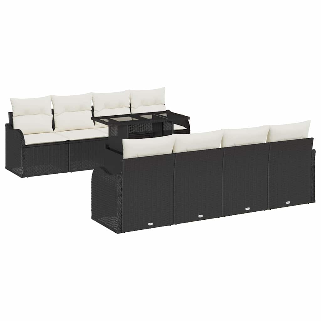 vidaXL Tuinbank Set met kussen 7 pcs Zwart poly rattan