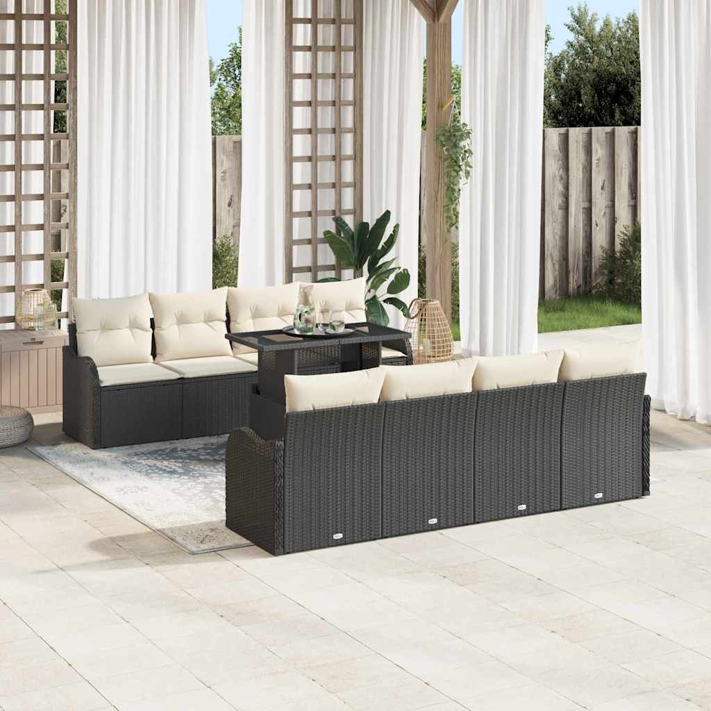 vidaXL Tuinbank Set met kussen 7 pcs Zwart poly rattan