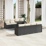 vidaXL Tuinbank Set met kussen 7 pcs Zwart poly rattan