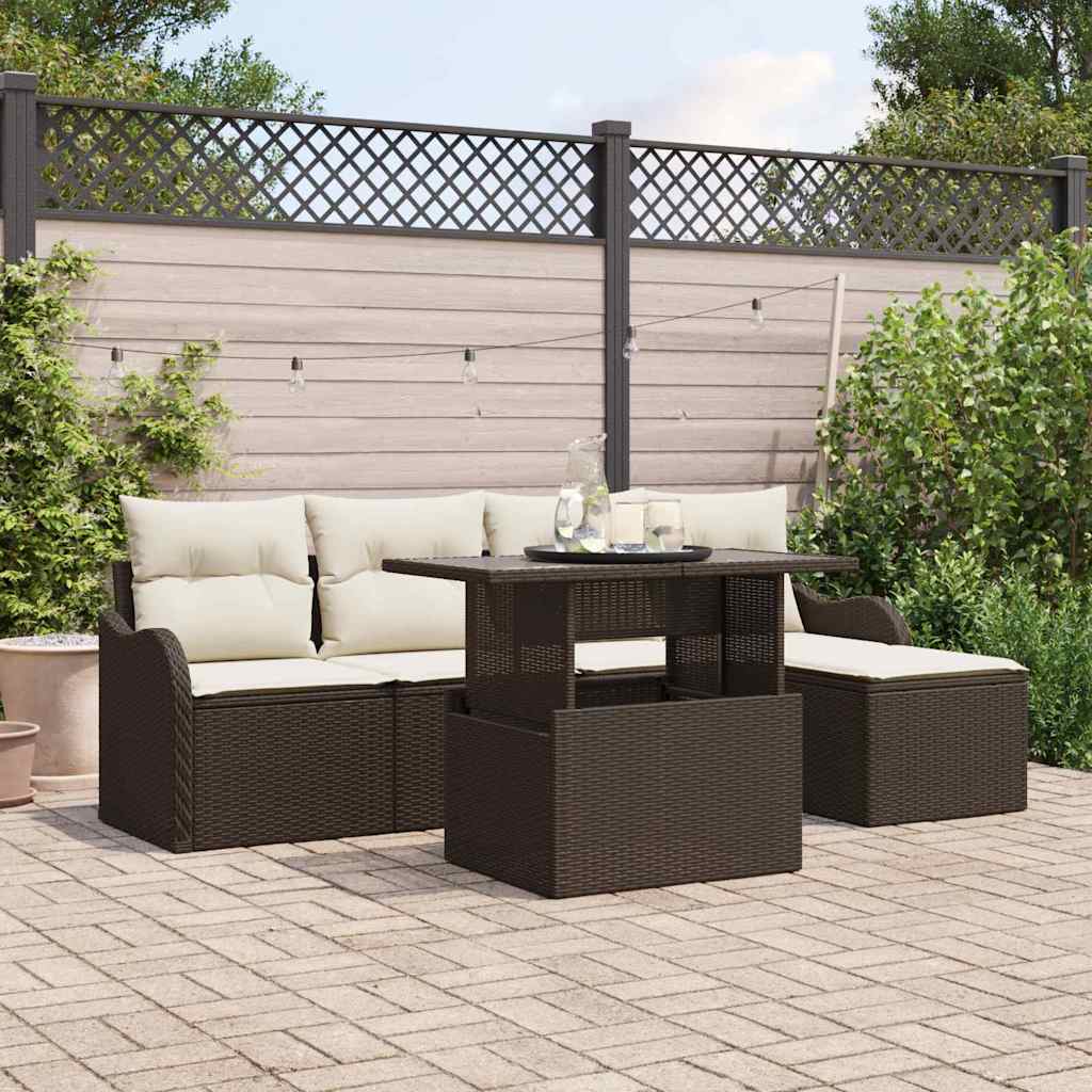 vidaXL Outdoor Lounge Set with Cushion 6 pcs Black Poly Rattan