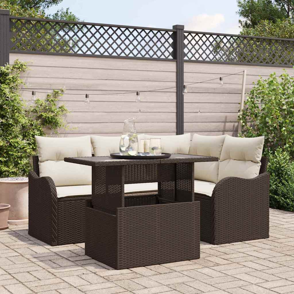 vidaXL Buiten Eettafel Set met kussen 5 pcs Zwart Poly rattan