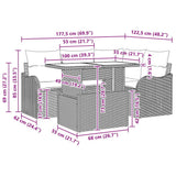 vidaXL Buiten Eettafel Set met kussen 5 pcs Zwart Poly rattan