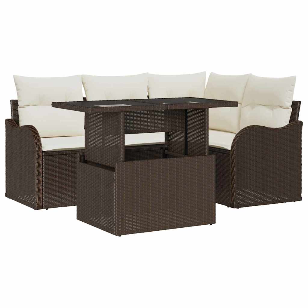 vidaXL Buiten Eettafel Set met kussen 5 pcs Zwart Poly rattan