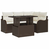 vidaXL Buiten Eettafel Set met kussen 5 pcs Zwart Poly rattan
