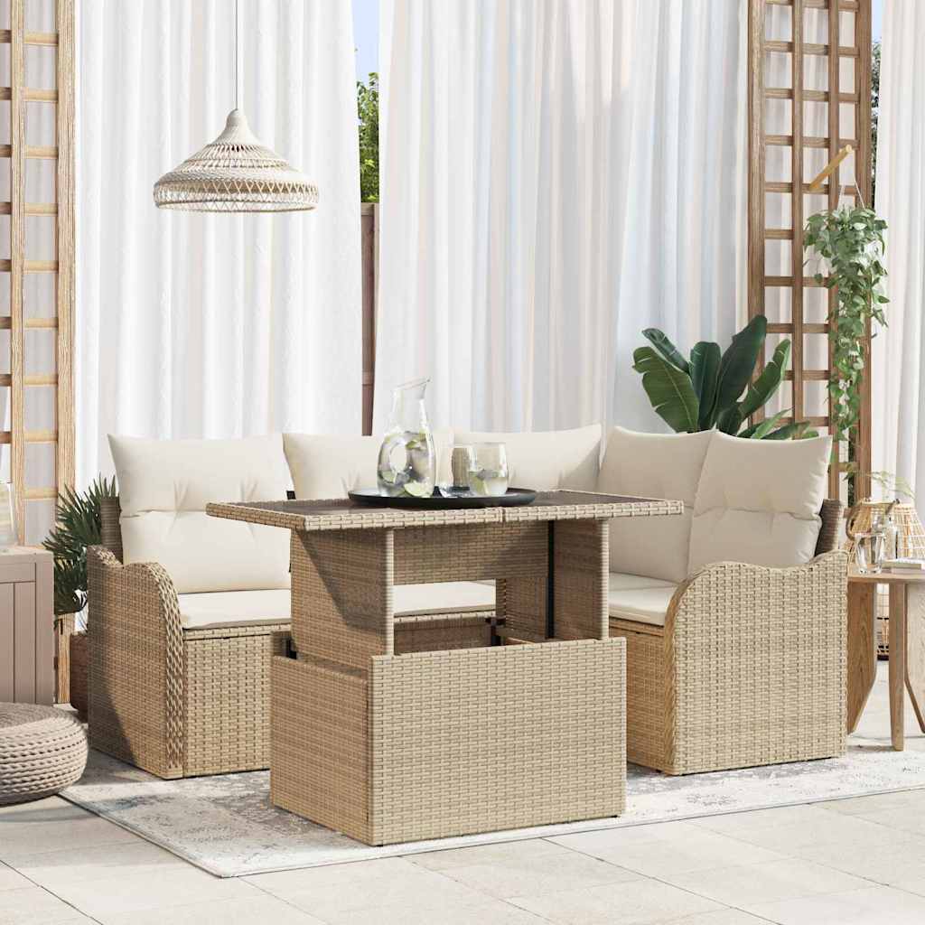 vidaXL Buiten Eettafel Set met kussen 5 pcs Zwart Poly rattan