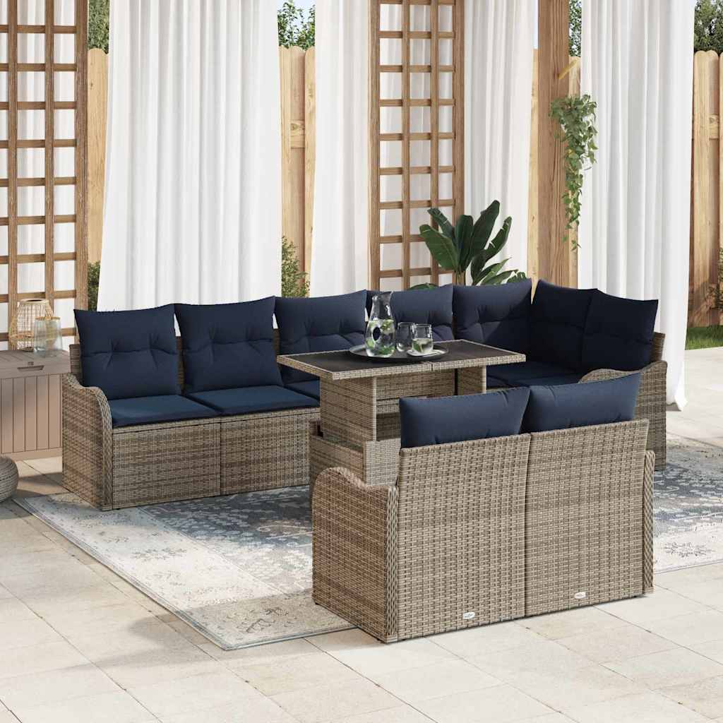 vidaXL Tuinbank Set 9 st Grijs Poly rattan