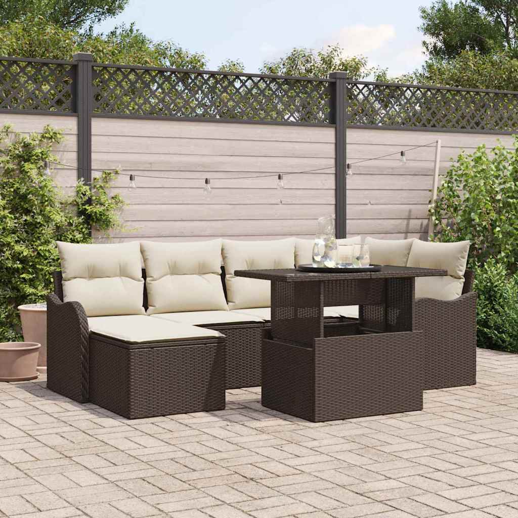 vidaXL Tuinbank Set met kussen 7 pcs Zwart Poly rattan