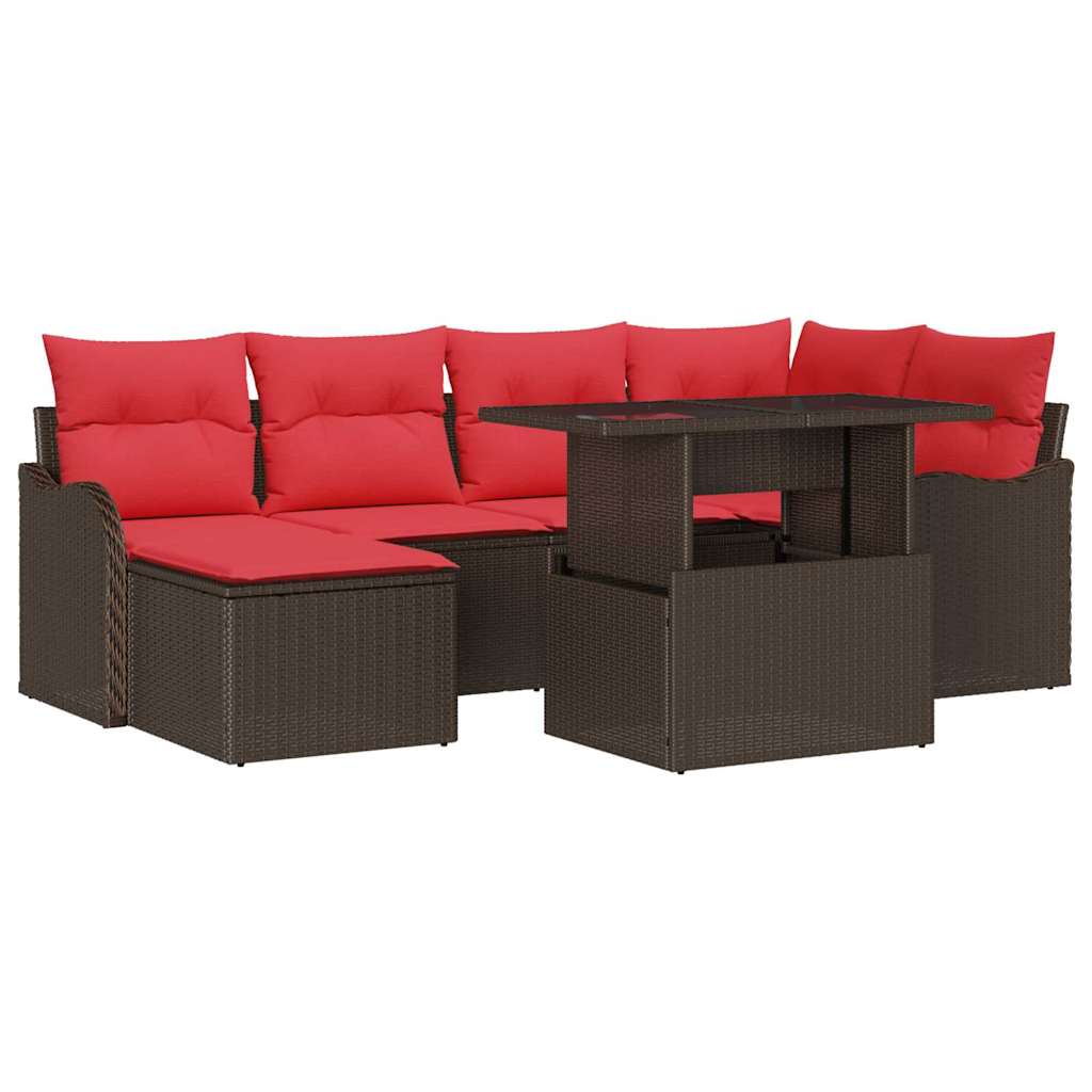 vidaXL Tuinbank Set met kussen 7 pcs Bruin Poly rattan